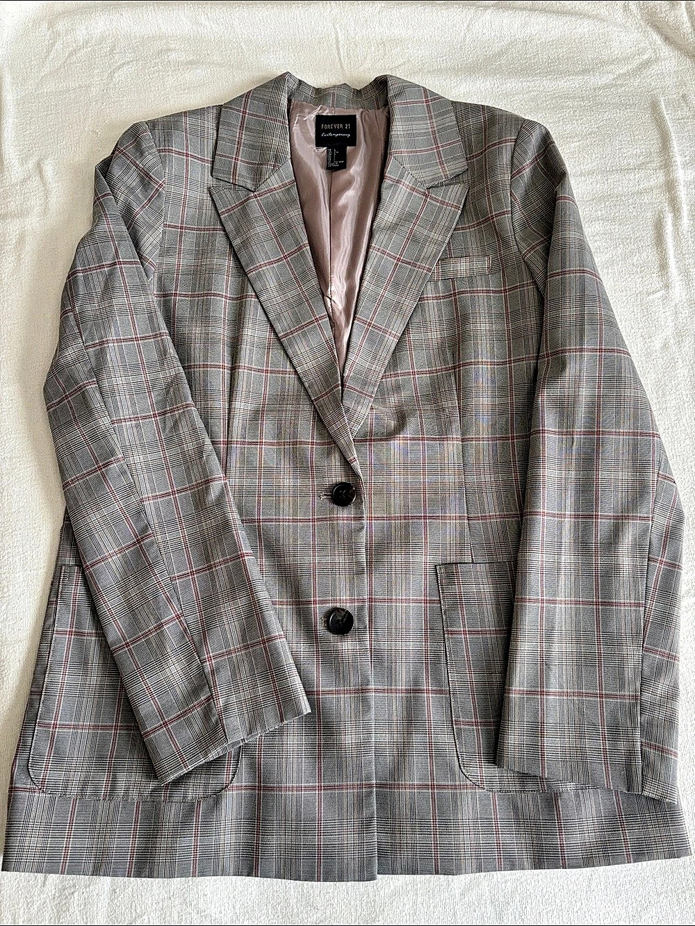 Forever 21 Plaid Blazer in Gray & Red Size Medium Like New